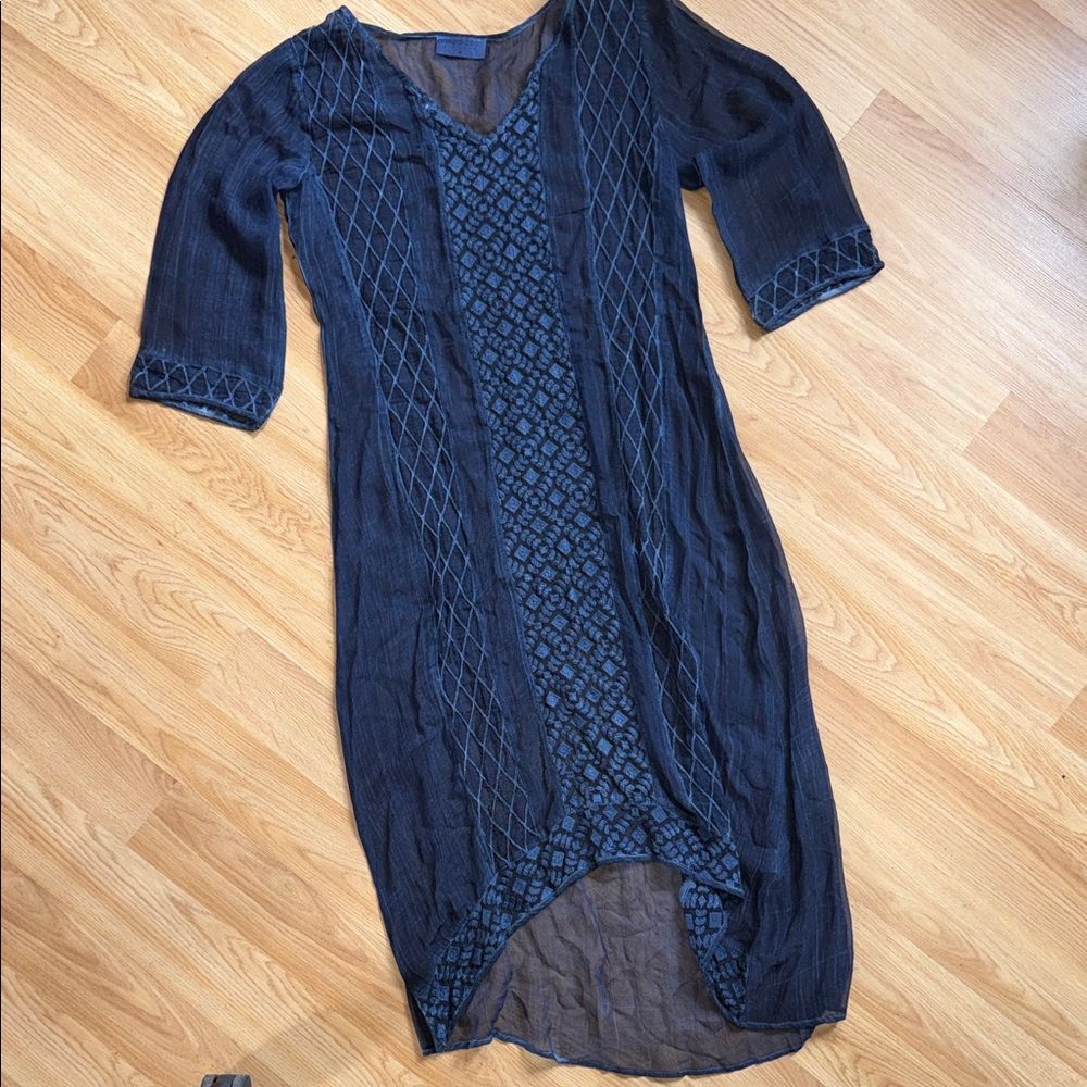 Oneseason embroidered Sheer Dress Coverup Resort Beach Medium Viscose Indigo
